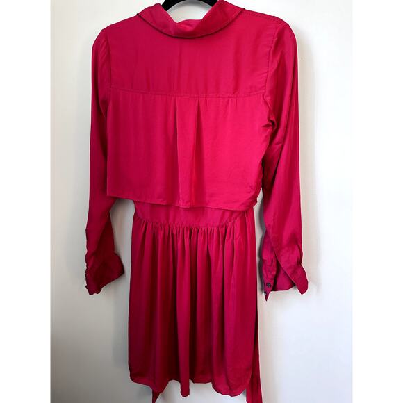 $490 Marissa Webb Red Silk Shirtdress Womens XS Long Sleeve Button Front Dress - Picture 5 of 8